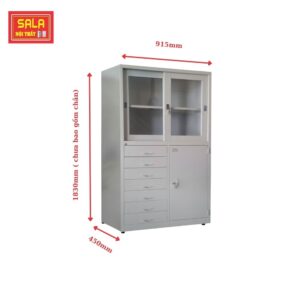 TỦ SẮT HỒ SƠ 2 CÁNH LÙA KÍNH, 1 CÁNH MỞ, 7 HỘC KÉO