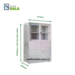 TỦ SẮT HỒ SƠ 2 CÁNH LÙA KÍNH, 1 CÁNH MỞ, 7 HỘC KÉO