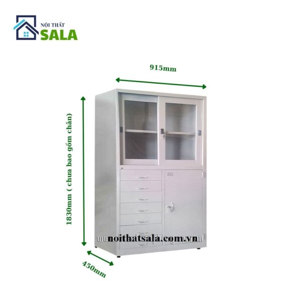 TỦ SẮT HỒ SƠ 2 CÁNH LÙA KÍNH, 1 CÁNH MỞ, 7 HỘC KÉO