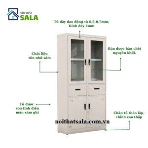 TỦ SẮT HỒ SƠ 2 CÁNH KÍNH MỞ 2 HỘC KÉO 2 CÁNH TÔN MỞ