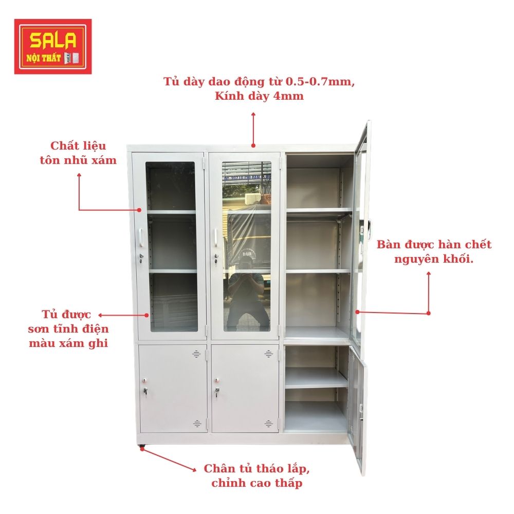 TỦ SẮT HỒ SƠ 3 CÁNH KÍNH, 3 CÁNH TÔN