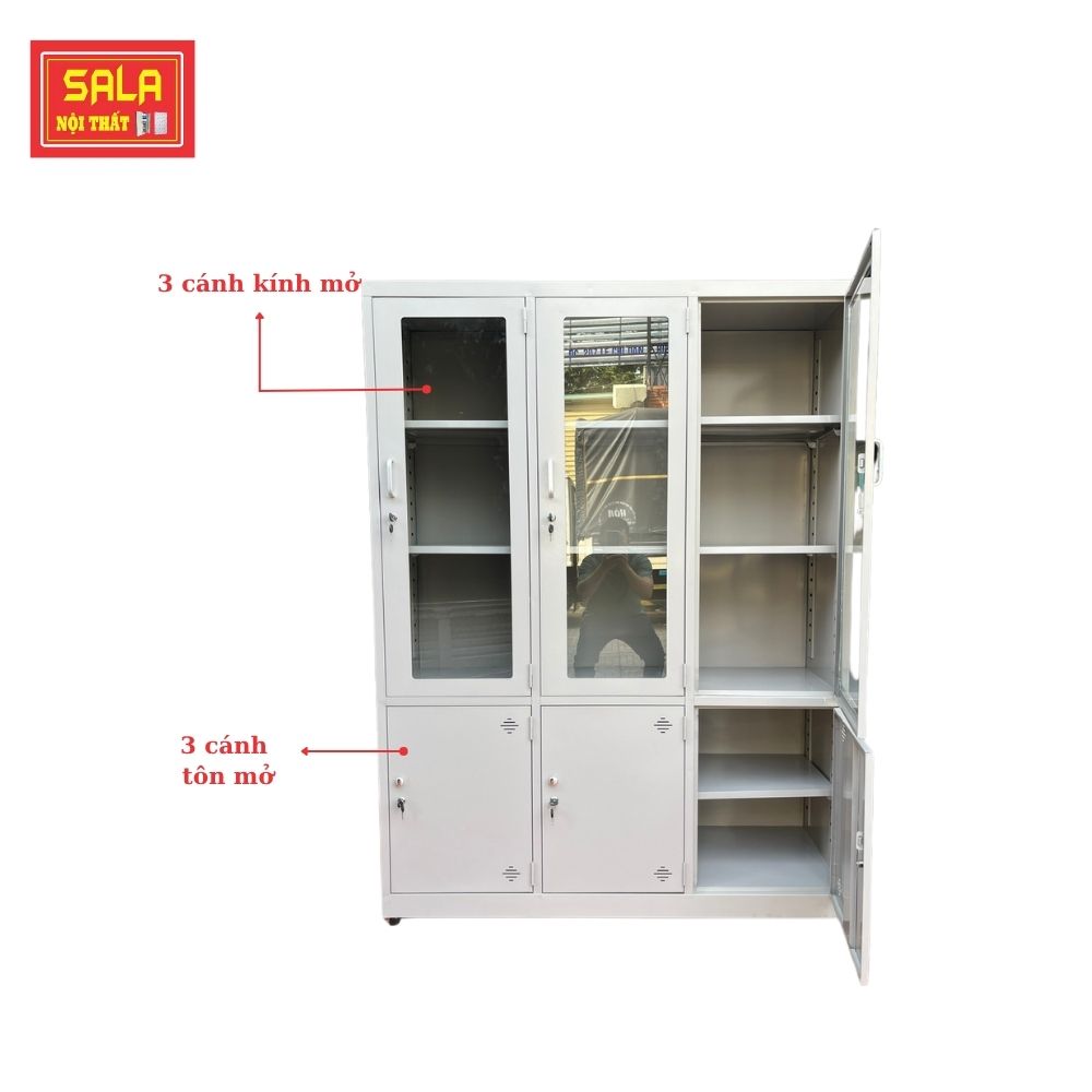 TỦ SẮT HỒ SƠ 3 CÁNH KÍNH, 3 CÁNH TÔN