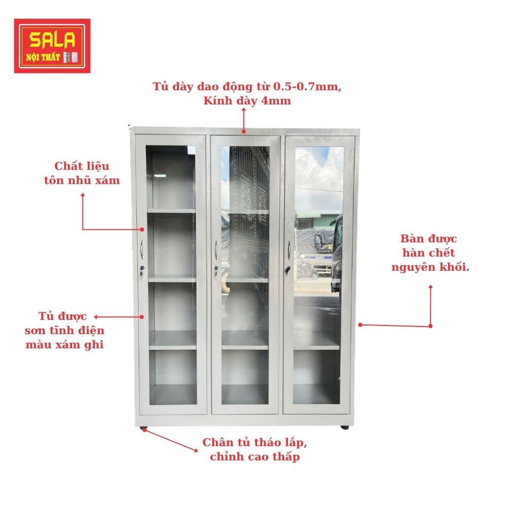 TỦ SẮT HỒ SƠ 3 CÁNH KÍNH MỞ TRONG SUỐT