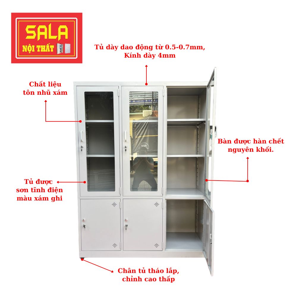 TỦ SẮT HỒ SƠ 3 CÁNH KÍNH, 3 CÁNH TÔN