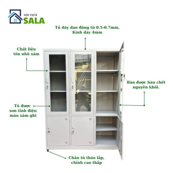 TỦ SẮT HỒ SƠ 3 CÁNH KÍNH, 3 CÁNH TÔN