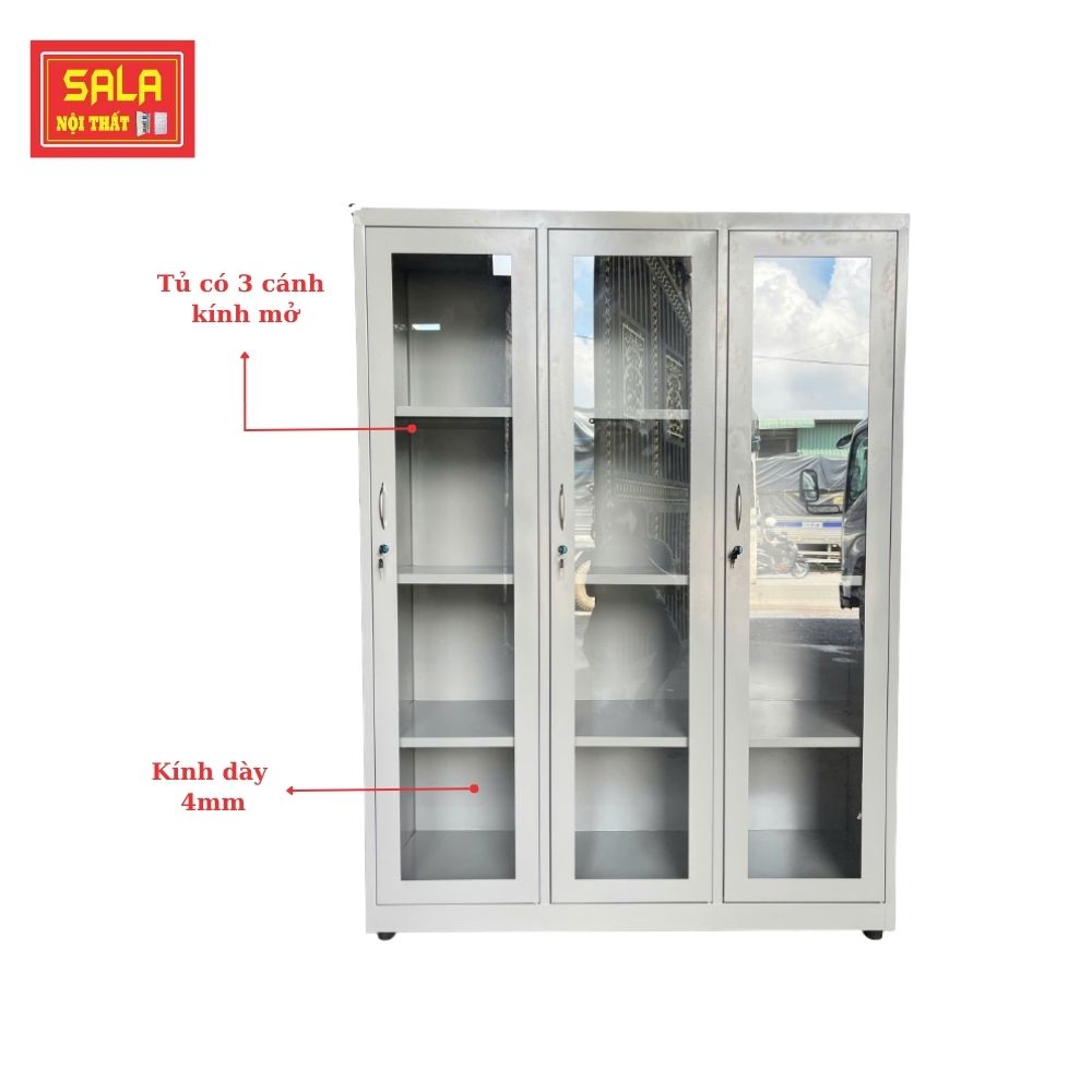 TỦ SẮT HỒ SƠ 3 CÁNH KÍNH MỞ TRONG SUỐT