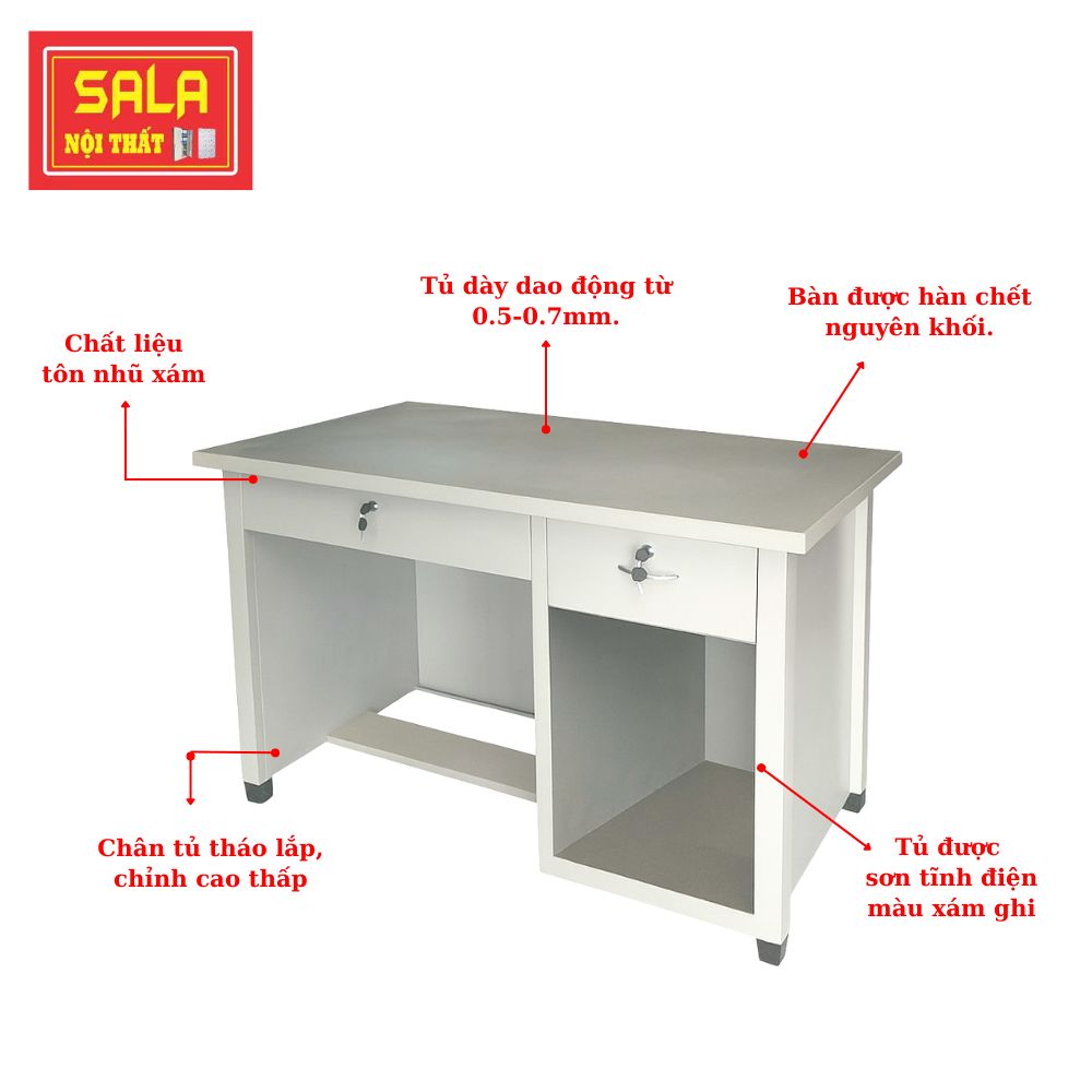 BÀN SẮT 2 HỘC KÉO 1 Ô TRỐNG