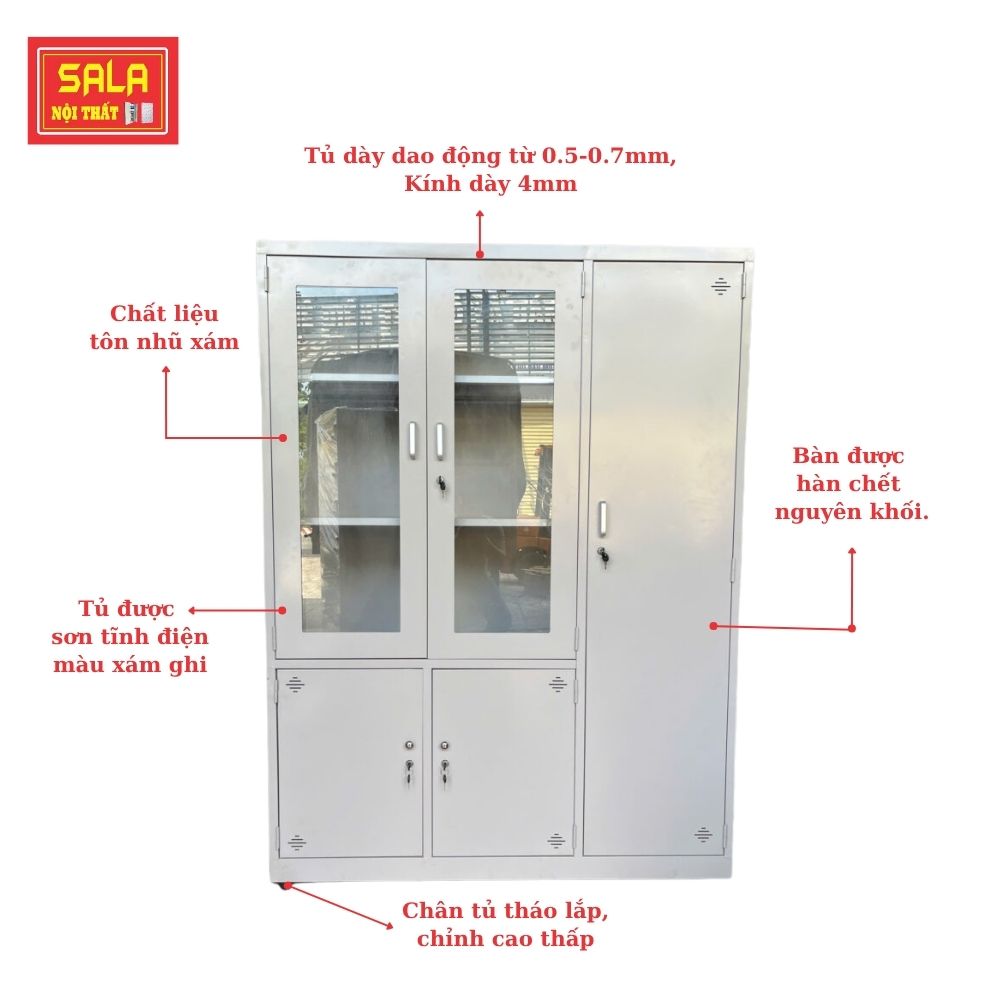 TỦ SẮT HỒ SƠ 2 CÁNH KÍNH MỞ, 3 CÁNH TÔN MỞ