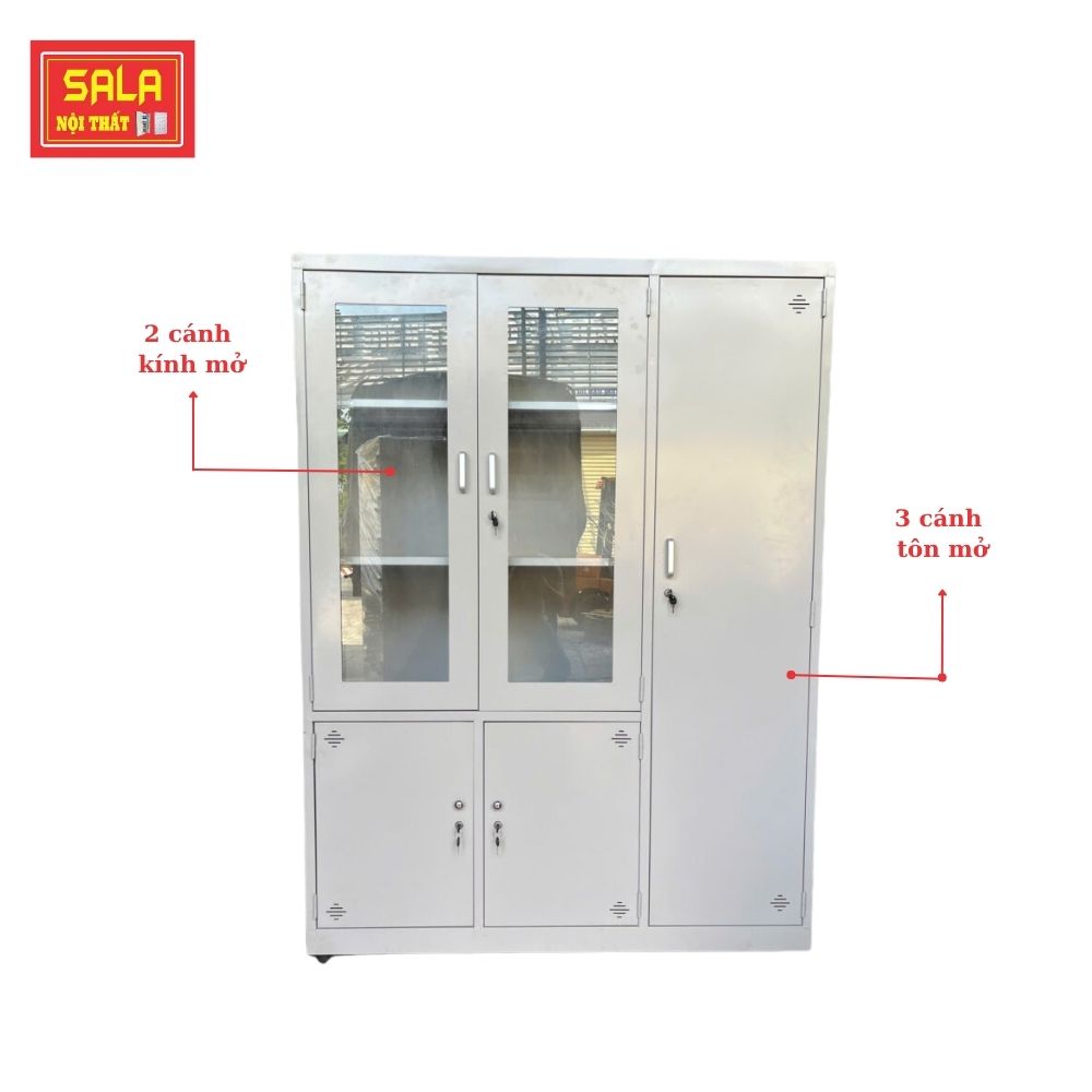 TỦ SẮT HỒ SƠ 2 CÁNH KÍNH MỞ, 3 CÁNH TÔN MỞ
