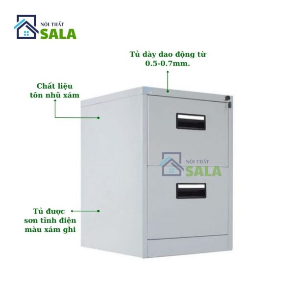 Tủ hộc kéo sắt 2 ngăn
