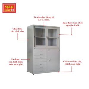 TỦ SẮT HỒ SƠ 2 CÁNH LÙA KÍNH, 1 CÁNH MỞ, 7 HỘC KÉO