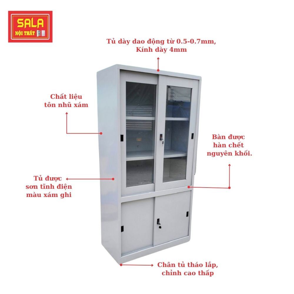 TỦ SẮT HỒ SƠ 2 CÁNH LÙA KÍNH 2 CÁNH LÙA TÔN