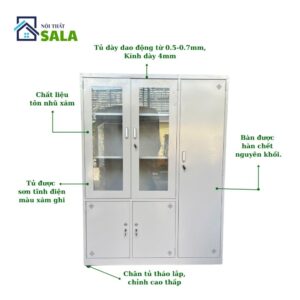 TỦ SẮT HỒ SƠ 2 CÁNH KÍNH MỞ, 3 CÁNH TÔN MỞ