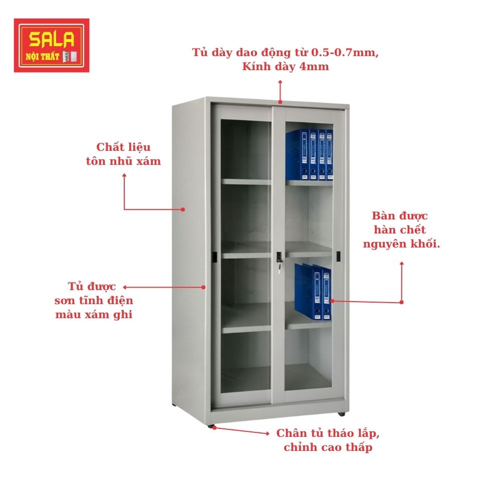 TỦ SẮT HỒ SƠ 2 CÁNH KÍNH LÙA