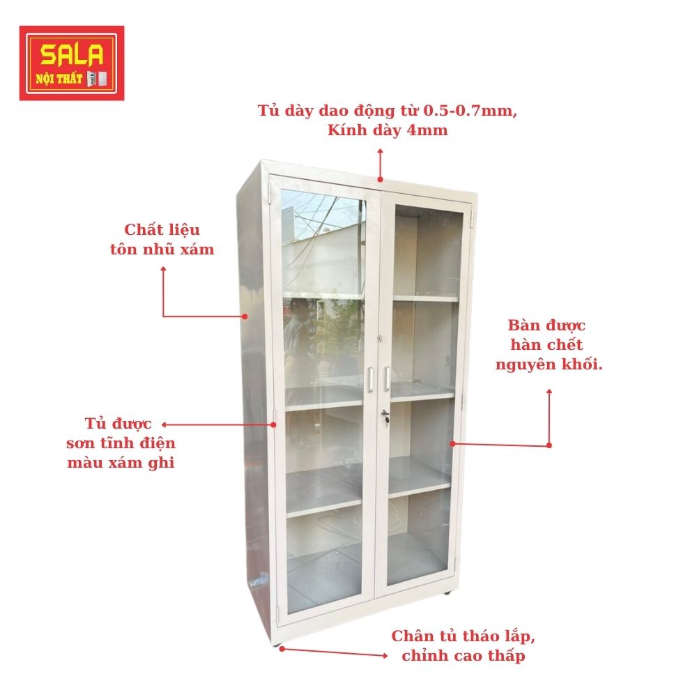 TỦ SẮT HỒ SƠ 2 CÁNH KÍNH MỞ