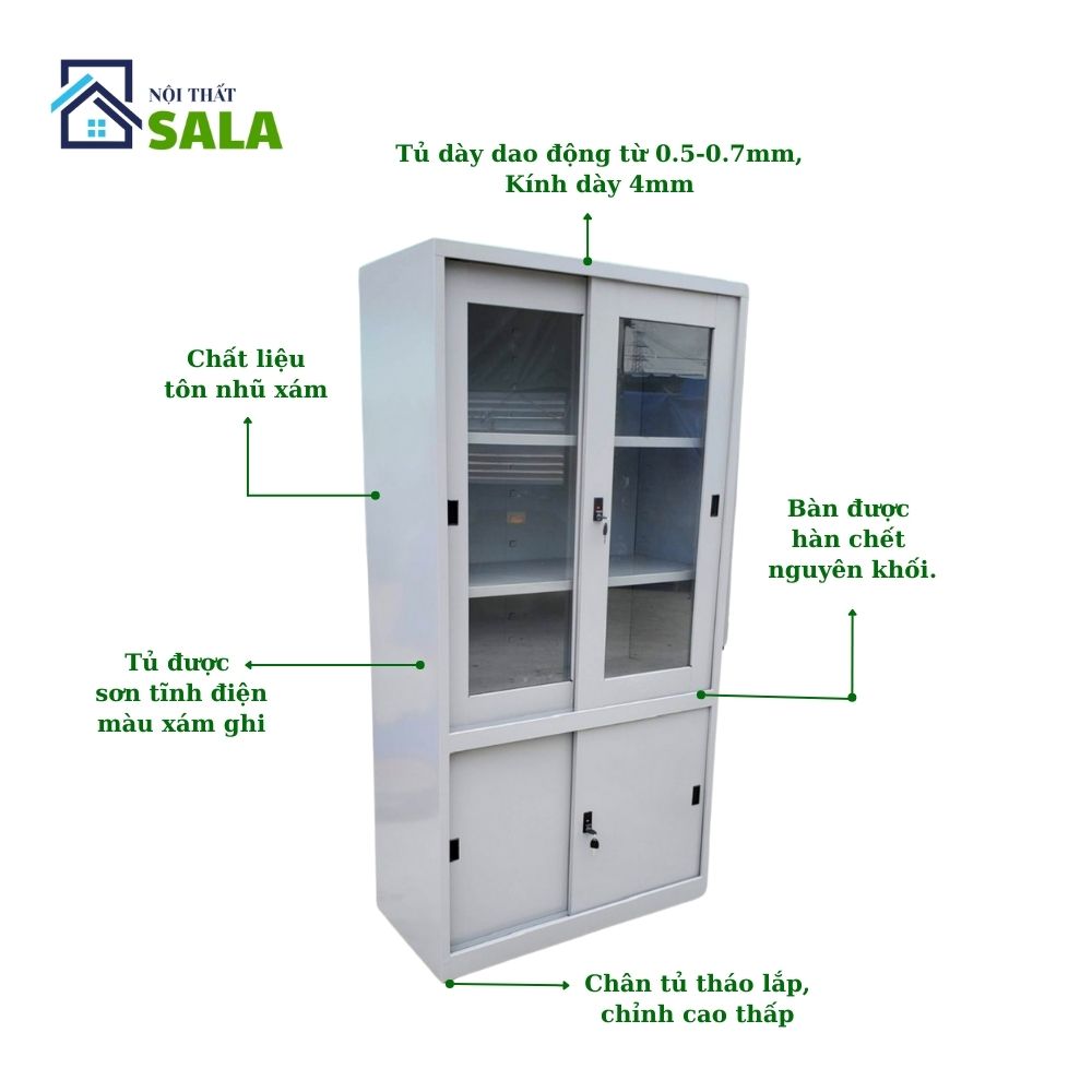 TỦ SẮT HỒ SƠ 2 CÁNH LÙA KÍNH 2 CÁNH LÙA TÔN