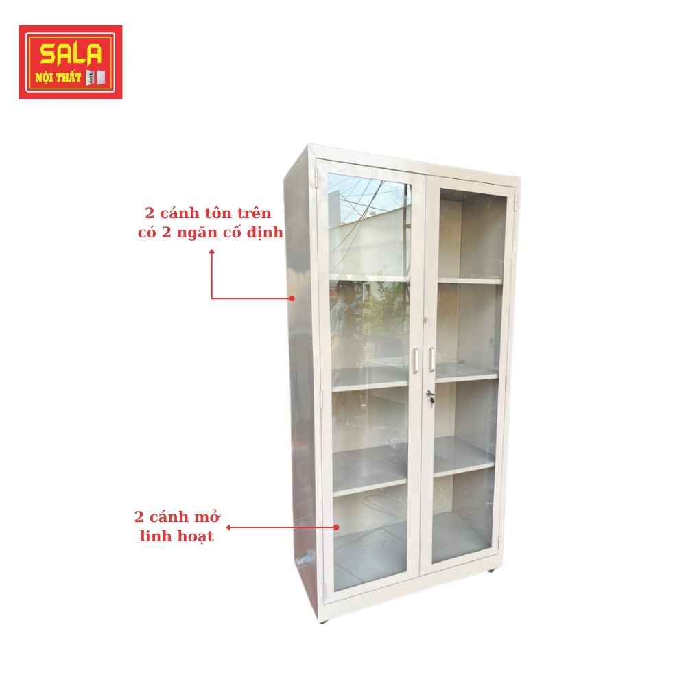 TỦ SẮT HỒ SƠ 2 CÁNH KÍNH MỞ