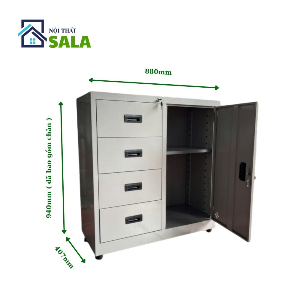TỦ HỘC KÉO SẮT 4 NGĂN, 1 CÁNH MỞ