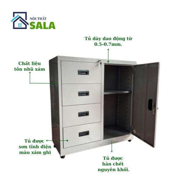TỦ HỘC KÉO SẮT 4 NGĂN, 1 CÁNH MỞ