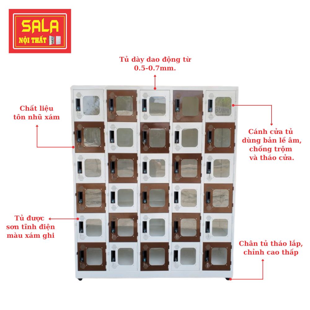 TỦ SẮT LOCKER 30 NGĂN MICA