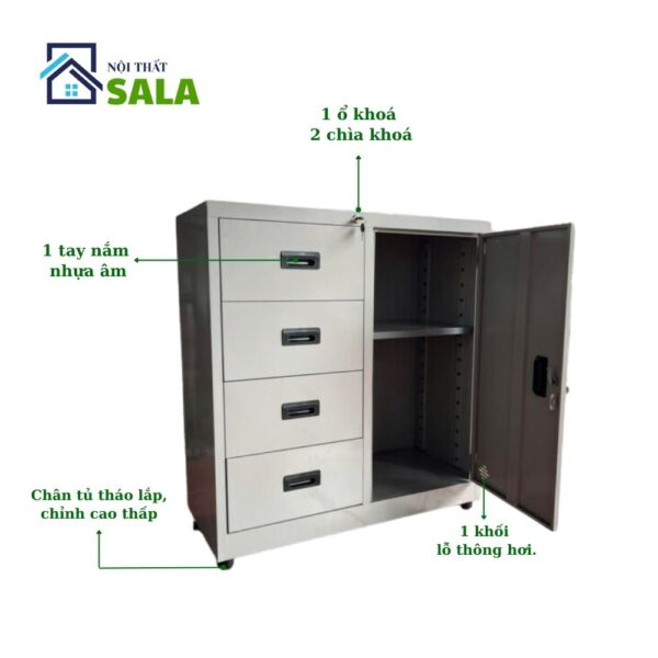 TỦ HỘC KÉO SẮT 4 NGĂN, 1 CÁNH MỞ
