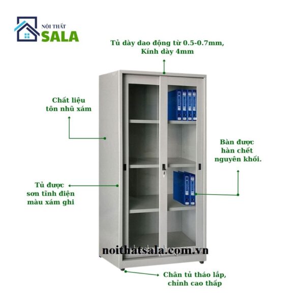 TỦ SẮT HỒ SƠ 2 CÁNH KÍNH LÙA