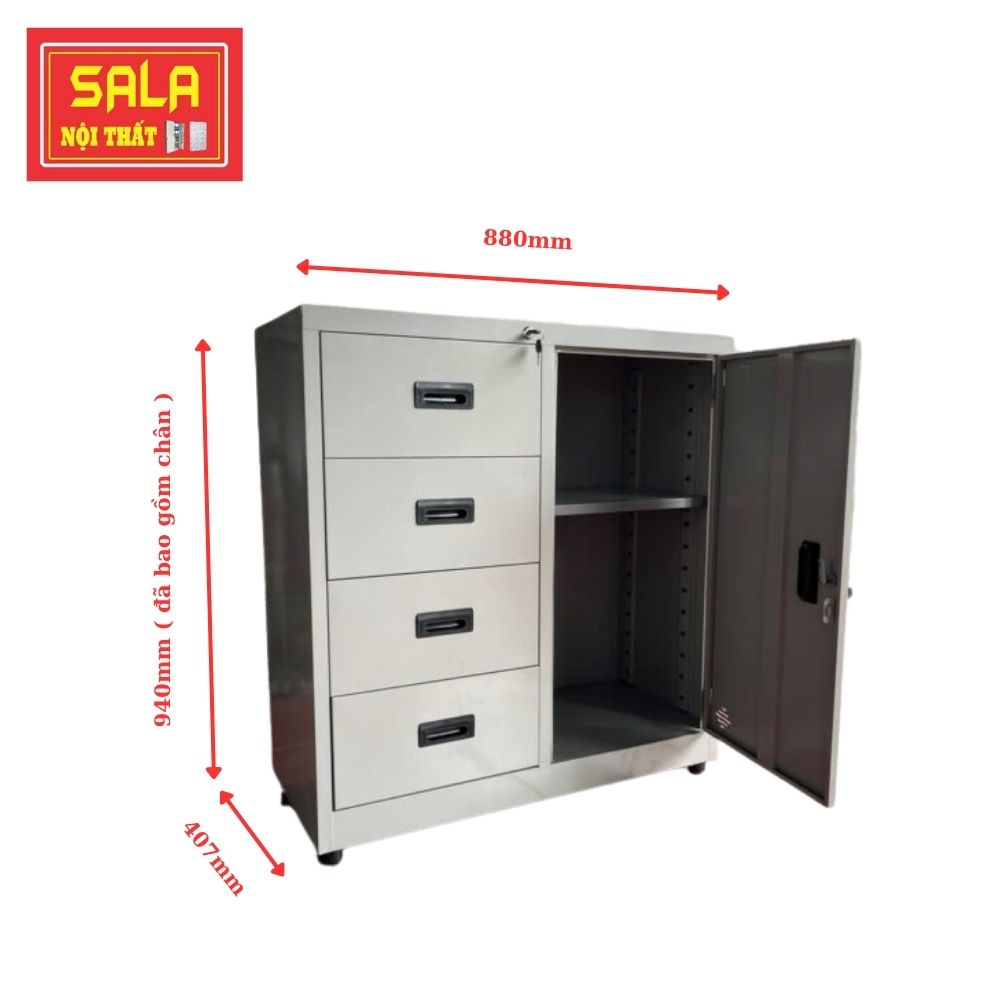 TỦ HỘC KÉO SẮT 4  NGĂN, 1 CÁNH MỞ