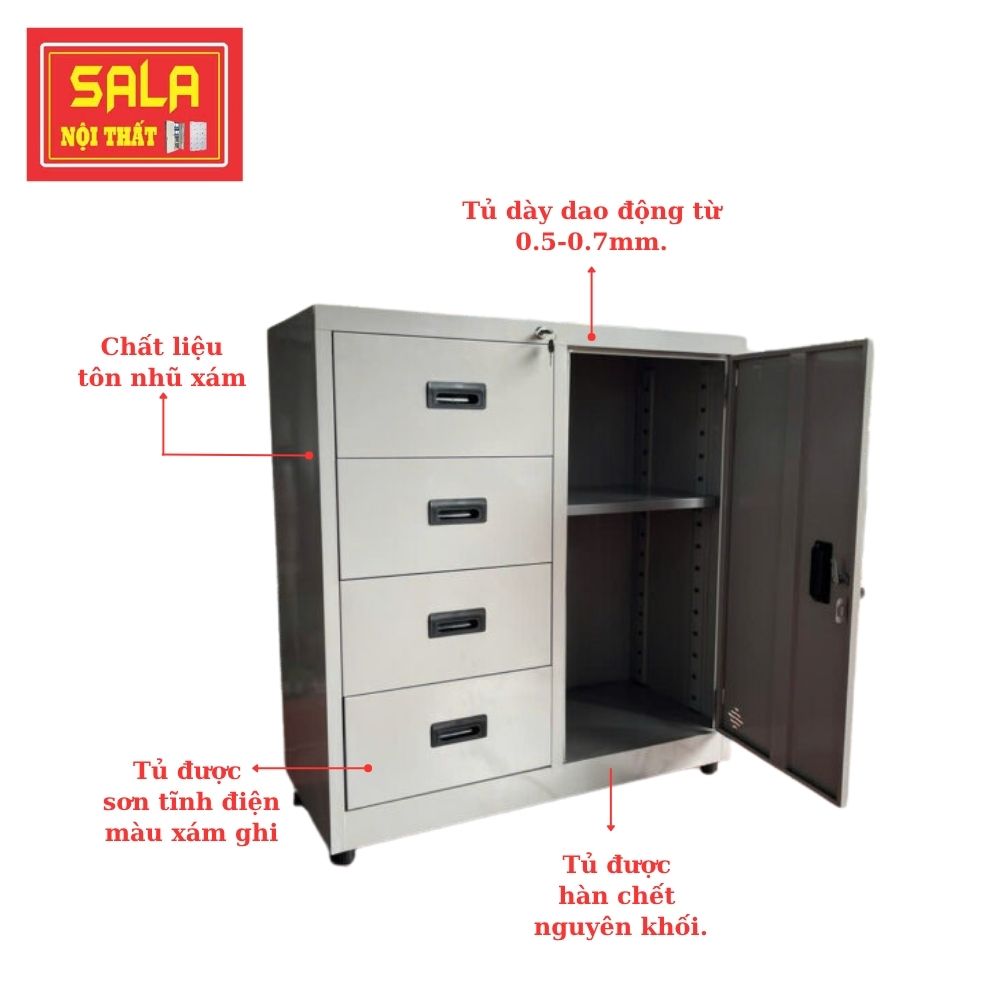 TỦ HỘC KÉO SẮT 4  NGĂN, 1 CÁNH MỞ