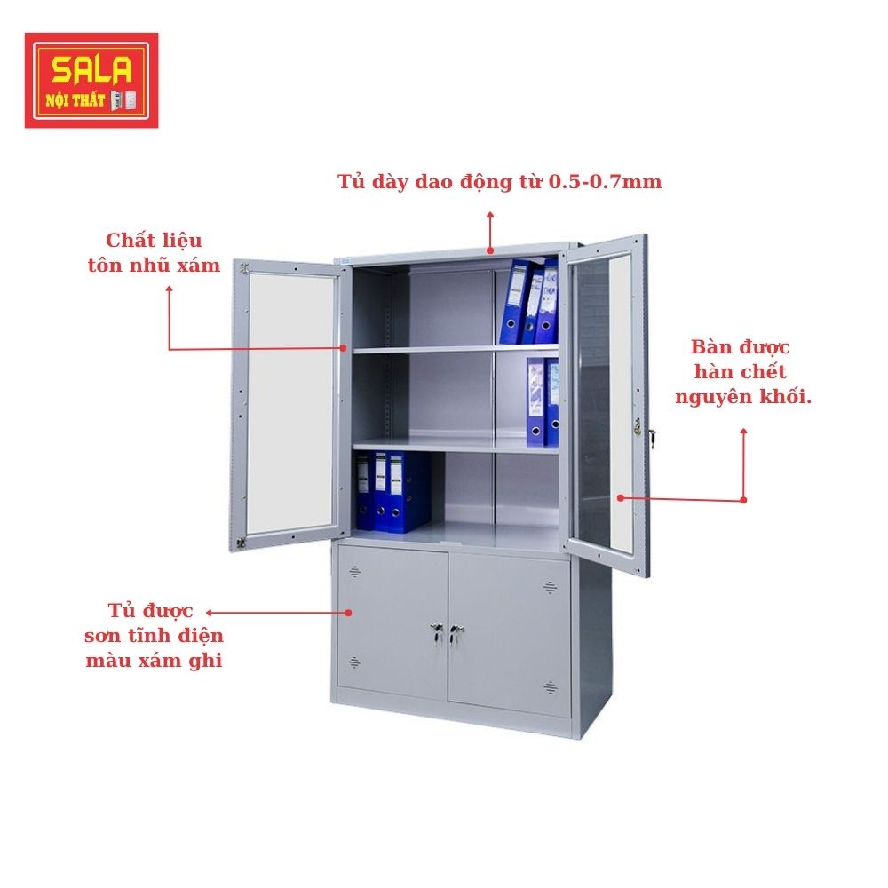 TỦ SẮT HỒ SƠ 2 CÁNH KÍNH MỞ, 2 CÁNH TÔN MỞ