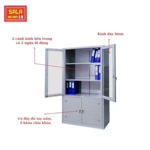 TỦ SẮT HỒ SƠ 2 CÁNH KÍNH MỞ, 2 CÁNH TÔN MỞ