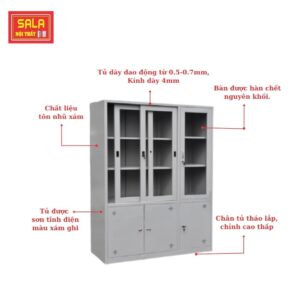 TỦ SẮT HỒ SƠ 2 CÁNH KÍNH MỞ, 3 CÁNH TÔN MỞ