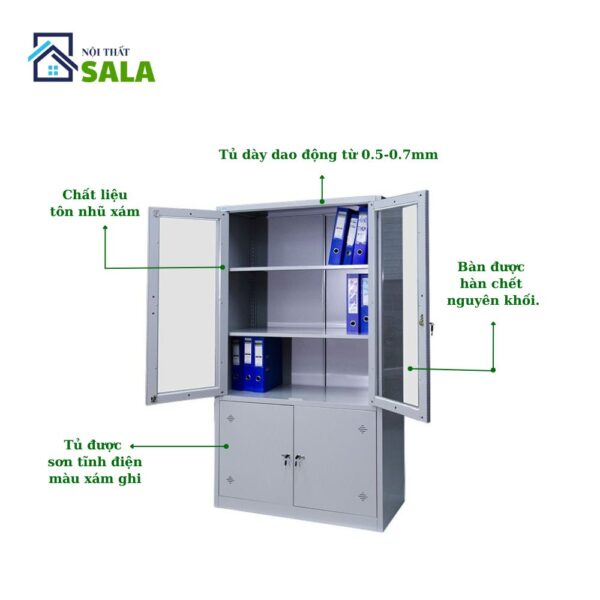 TỦ SẮT HỒ SƠ 2 CÁNH KÍNH MỞ, 2 CÁNH TÔN MỞ