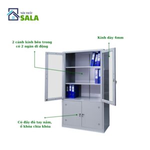 TỦ SẮT HỒ SƠ 2 CÁNH KÍNH MỞ, 2 CÁNH TÔN MỞ