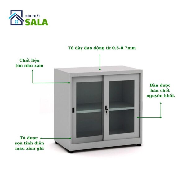 TỦ SẮT HỒ SƠ CÁNH KÍNH LÙA THẤP
