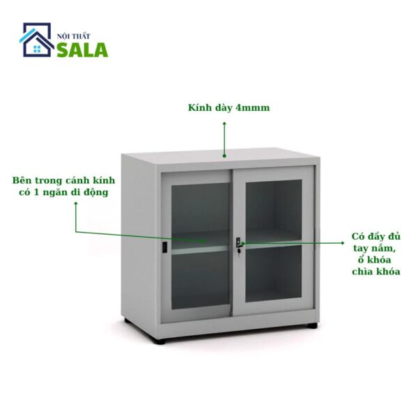 TỦ SẮT HỒ SƠ CÁNH KÍNH LÙA THẤP
