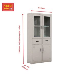TỦ SẮT HỒ SƠ 2 CÁNH KÍNH MỞ 2 HỘC KÉO 2 CÁNH TÔN MỞ