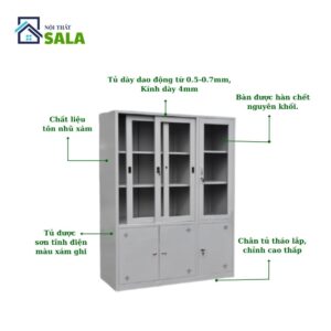 TỦ SẮT HỒ SƠ 2 CÁNH KÍNH LÙA 1 CÁNH KÍNH MỞ 3 CÁNH TÔN MỞ