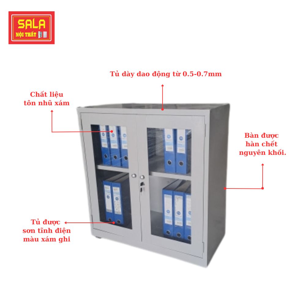 TỦ SẮT HỒ SƠ 2 CÁNH KÍNH THẤP