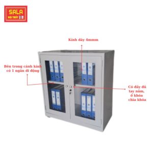 TỦ SẮT HỒ SƠ 2 CÁNH KÍNH THẤP