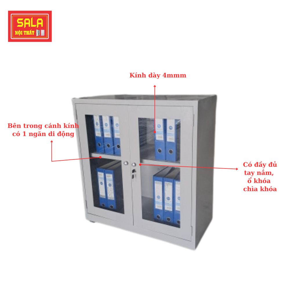 TỦ SẮT HỒ SƠ 2 CÁNH KÍNH THẤP