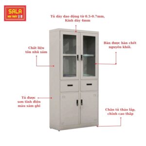 TỦ SẮT HỒ SƠ 2 CÁNH KÍNH MỞ 2 HỘC KÉO 2 CÁNH TÔN MỞ