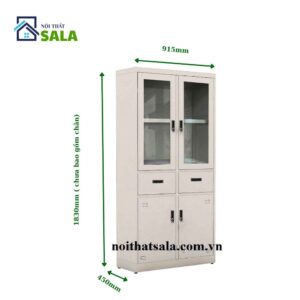 TỦ SẮT HỒ SƠ 2 CÁNH KÍNH MỞ 2 HỘC KÉO 2 CÁNH TÔN MỞ