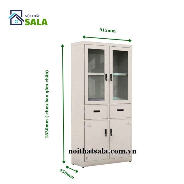 TỦ SẮT HỒ SƠ 2 CÁNH KÍNH MỞ 2 HỘC KÉO 2 CÁNH TÔN MỞ