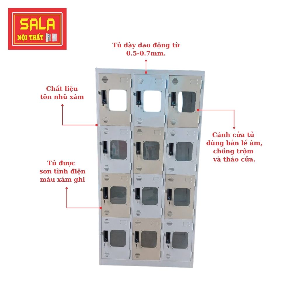 TỦ SẮT LOCKER 12 NGĂN MICA