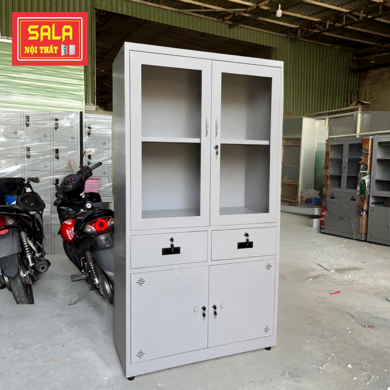 TỦ 2 CÁNH KÍNH MỞ, 2 HỘC KÉO, 2 CÁNH TÔN MỞ (3)