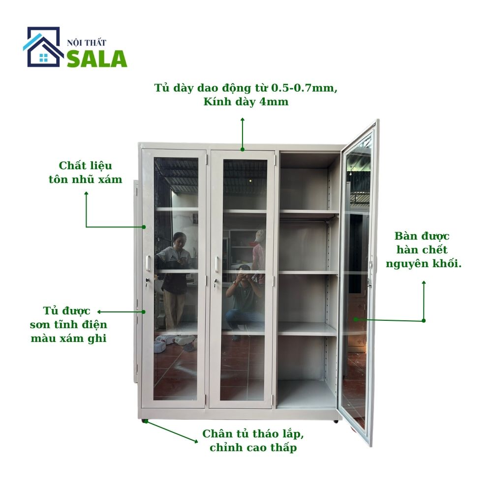 TỦ SẮT HỒ SƠ 3 CÁNH KÍNH MỞ TRONG SUỐT