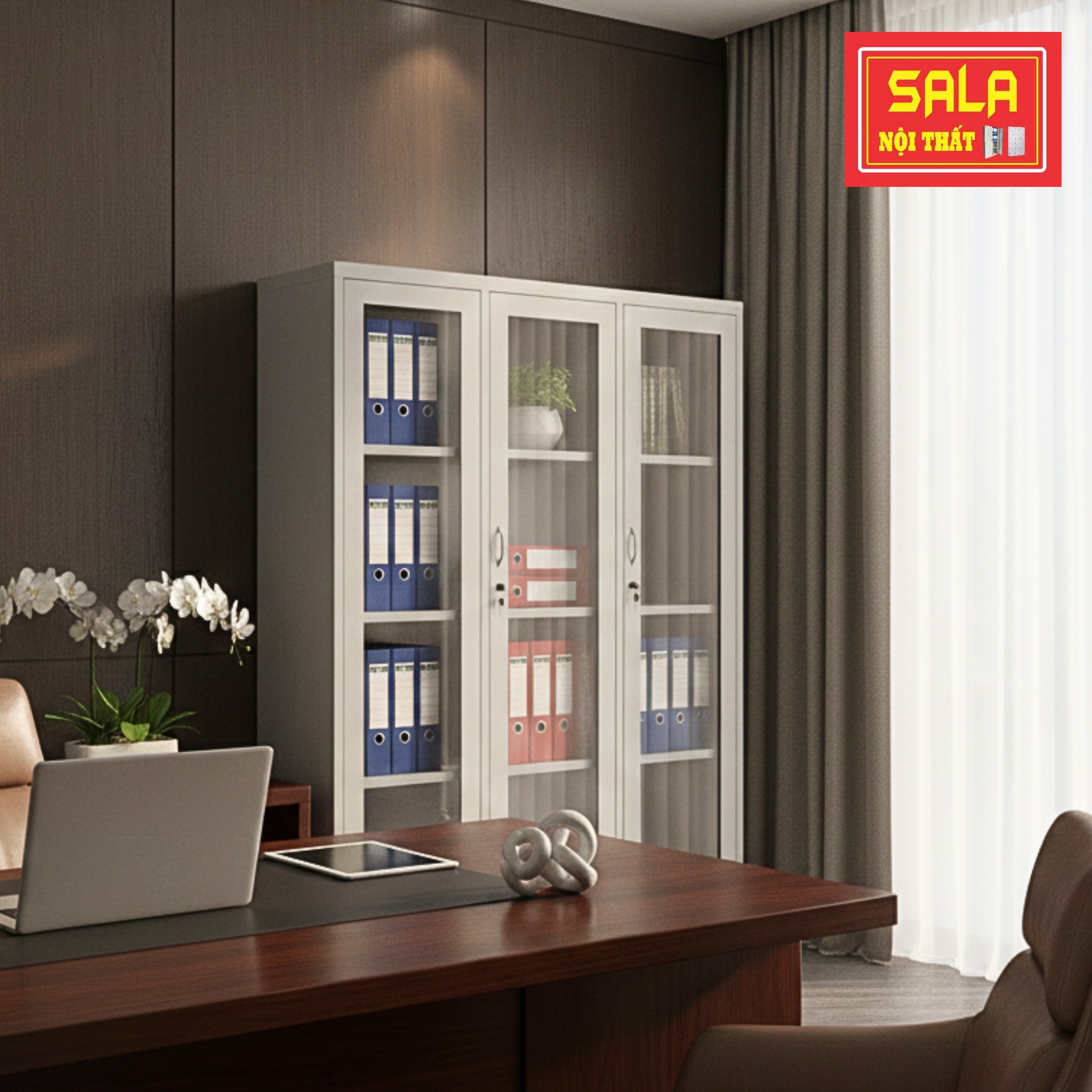 TỦ SẮT HỒ SƠ 3 CÁNH KÍNH MỞ TRONG SUỐT