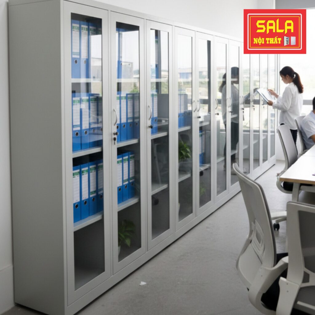 TỦ SẮT HỒ SƠ 3 CÁNH KÍNH MỞ TRONG SUỐT