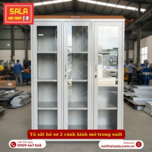 TỦ SẮT HỒ SƠ 3 CÁNH KÍNH MỞ TRONG SUỐT