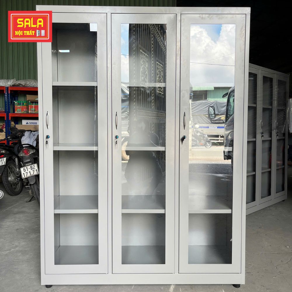 TỦ SẮT HỒ SƠ 3 CÁNH KÍNH MỞ TRONG SUỐT